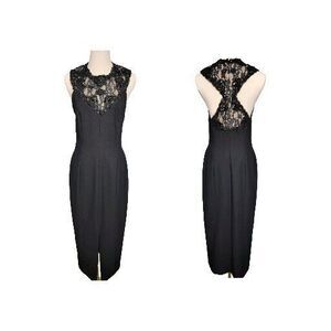 Bill Blass Dress Sz S/M Vintage 8 80s Evening Beaded Lace Midi Gown Sequin